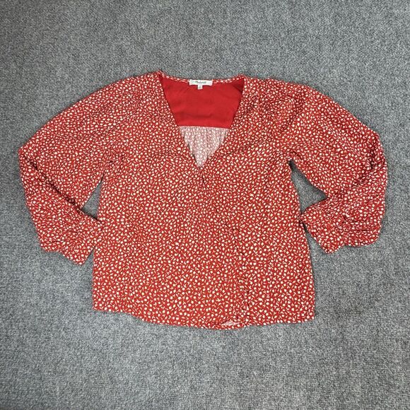 Madewell Kinston Side-Button Wrap Top Womens XS Kilt Red Park Picnic Floral Boho - Picture 5 of 14